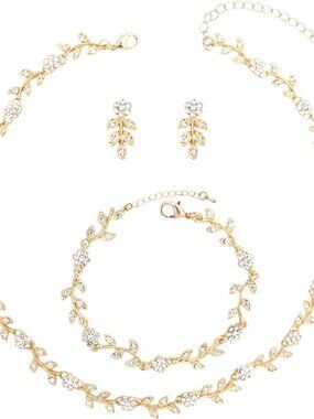 Austrian Crystal Rhinestone Choker Necklace Dangle Earring Link Bracelet Jewelry